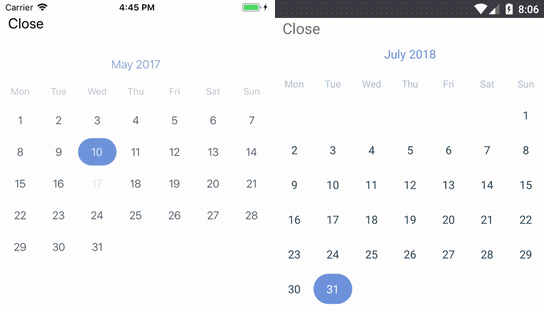 A simple React Native Calendar