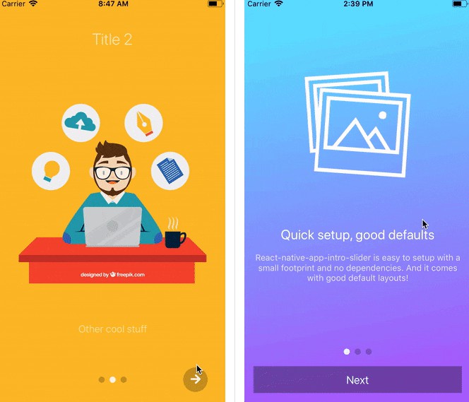 Simple and configurable app introduction slider for react native