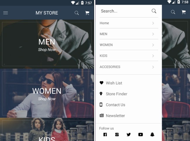 A react native clothes shopping app UI