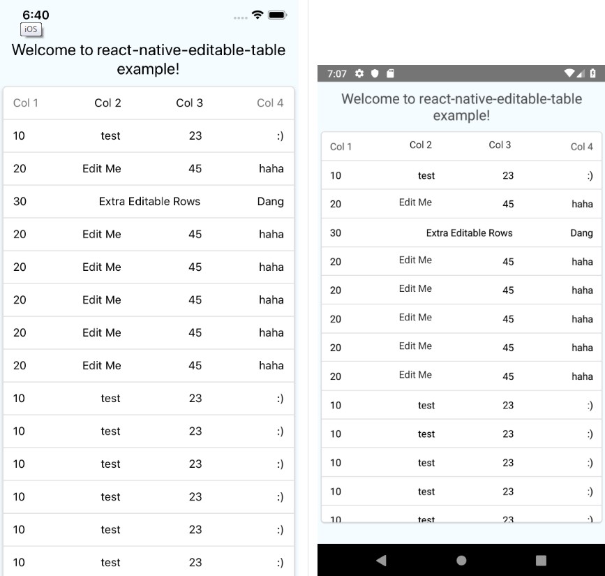 Editable Table Ui