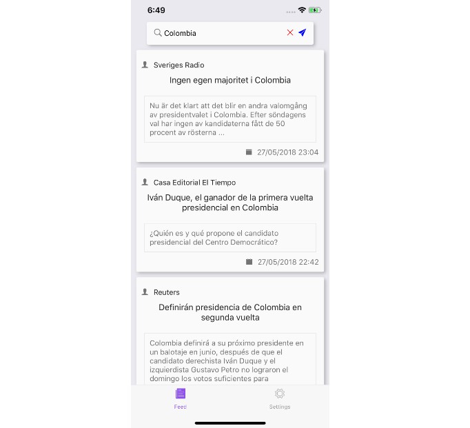 React native iOS application feed reader
