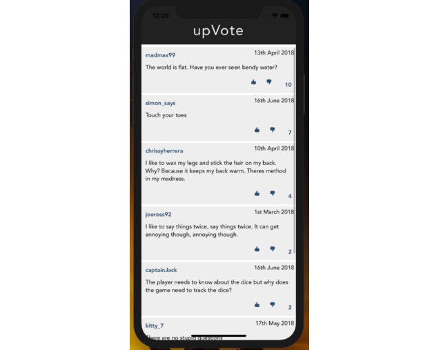 Simple comments app which allows the user to up-vote or down-vote posts