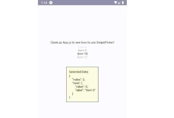 An inline picker with swipe-to-select-an-item interaction