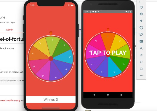 Wheel of fortune component for React Native
