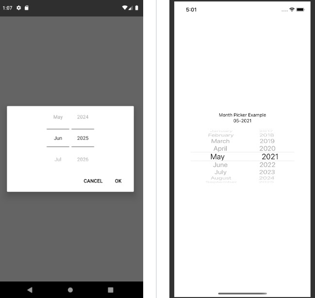 React Native month picker component for iOS and Android