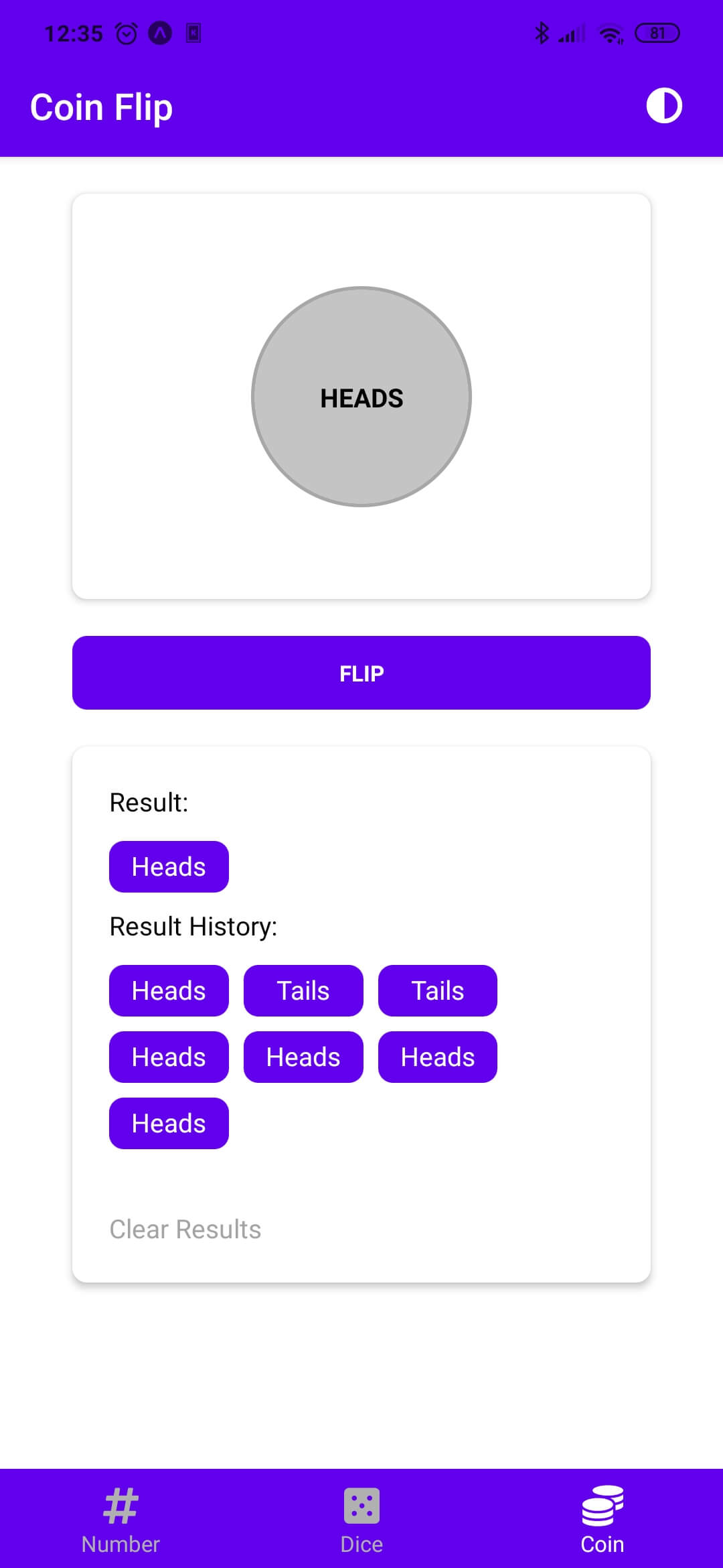 A Number Generator / Dice Roller / Coin Flip App with React Native