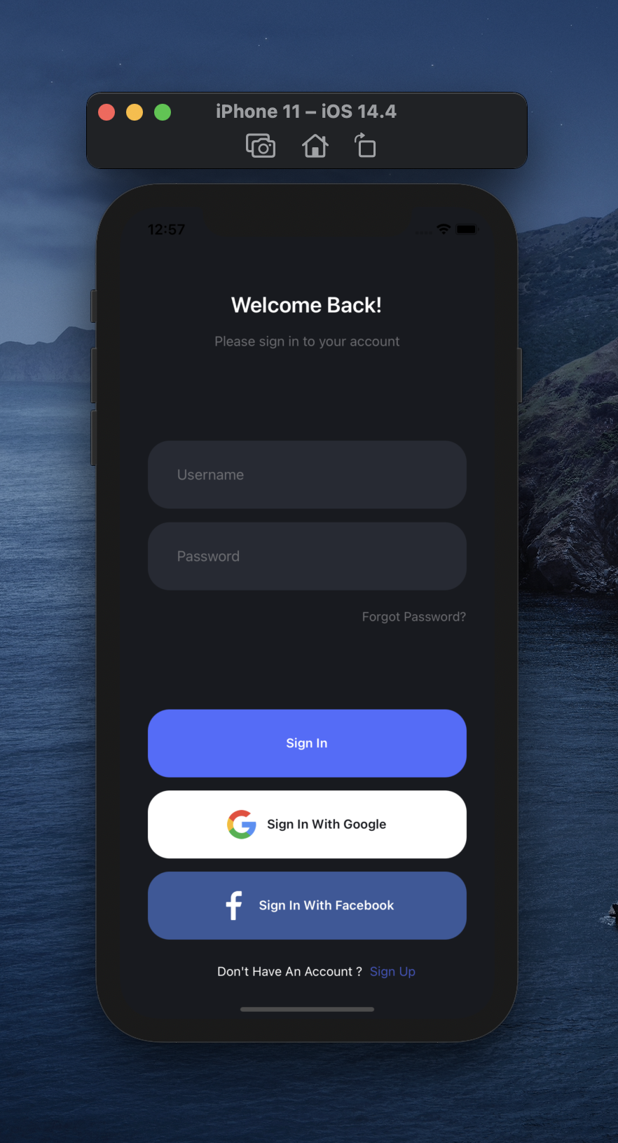 React Native Dark Login Screen