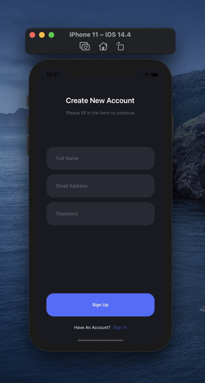 React Native Dark Login Screen