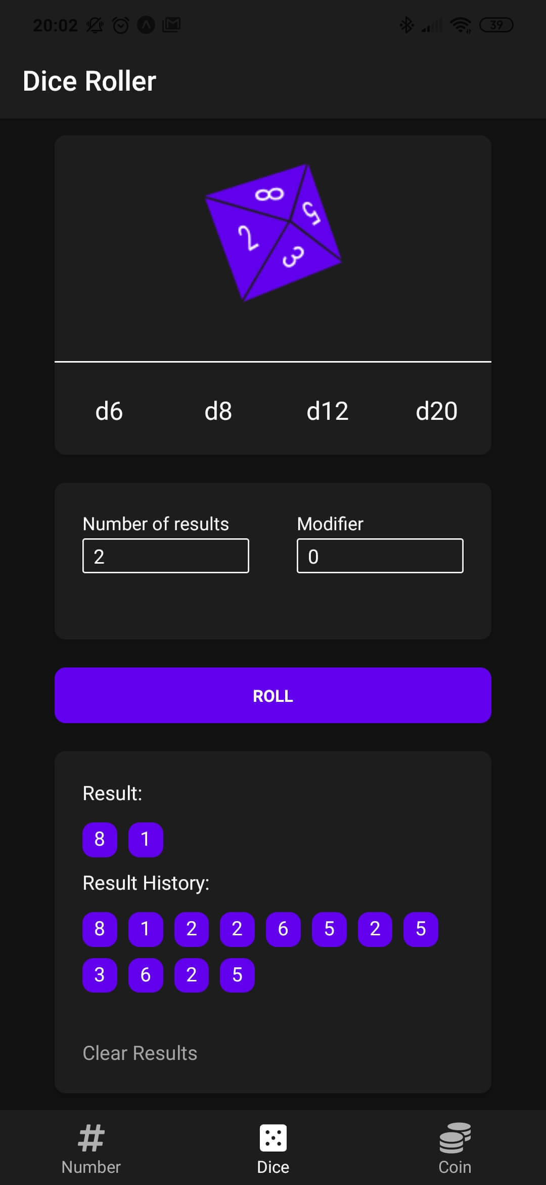 A Number Generator / Dice Roller / Coin Flip App with React Native