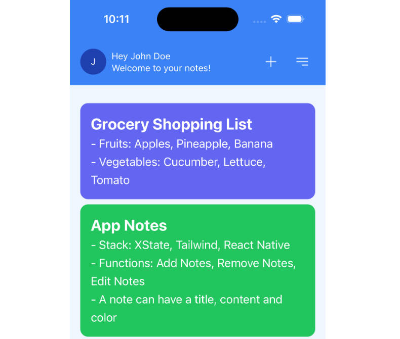 Simple Notes App Using React Native, NativeWind, XState